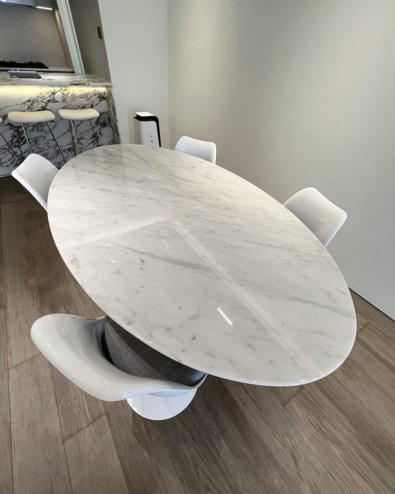 Carrara Marble Tulip Oval Dining Table