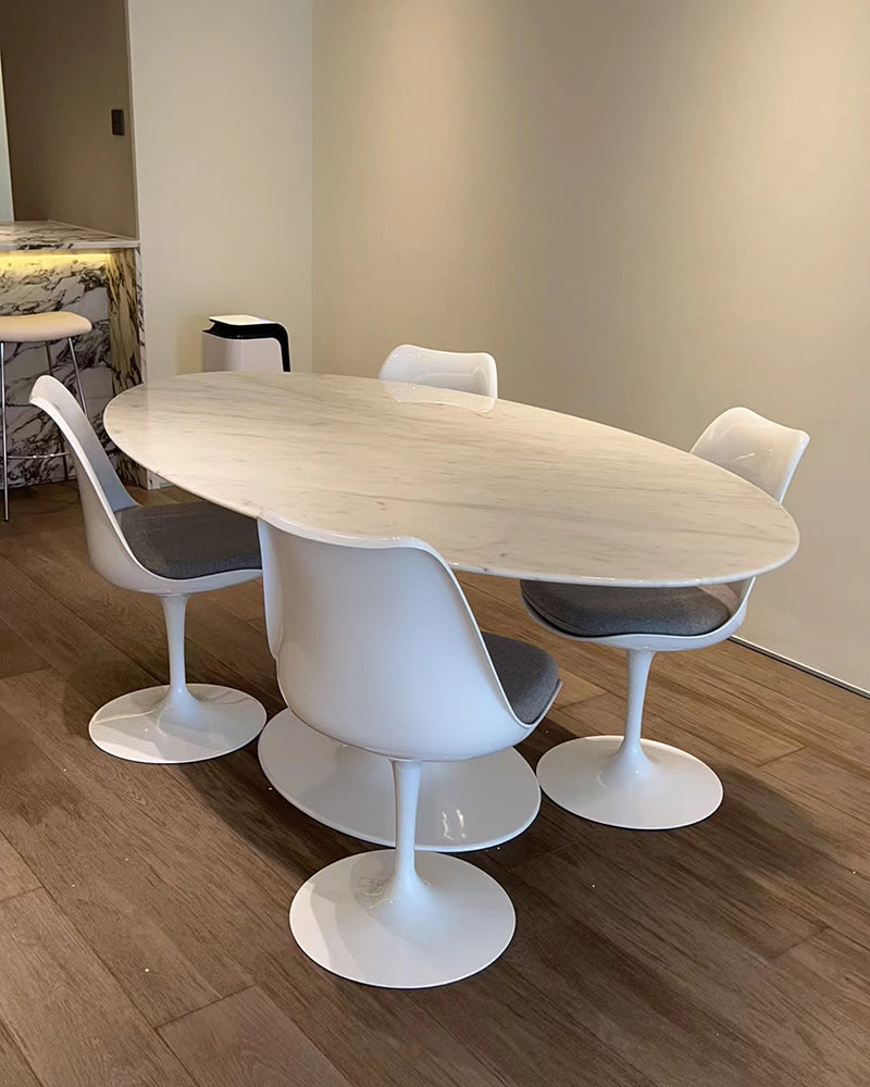 Carrara Marble Tulip Oval Dining Table
