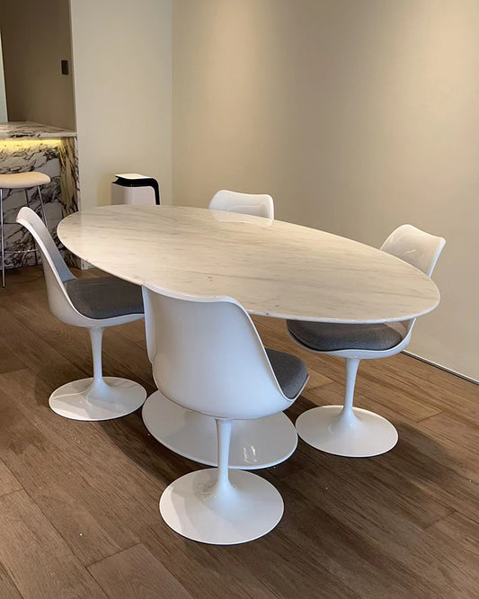 Carrara Marble Tulip Oval Dining Table