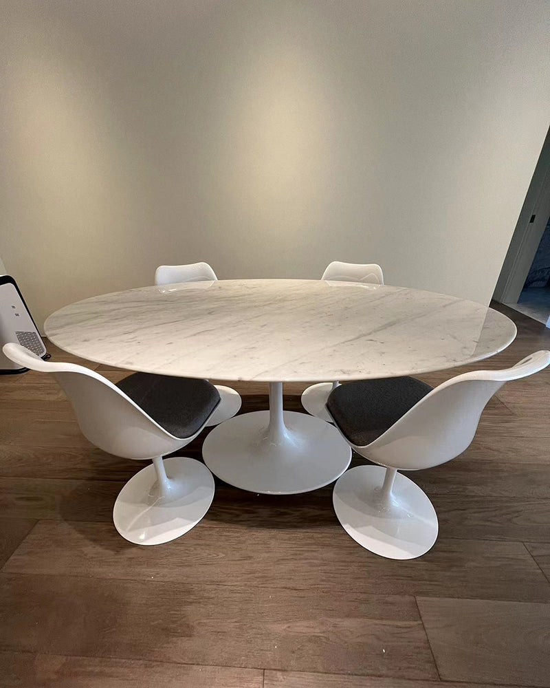 Carrara Marble Tulip Oval Dining Table