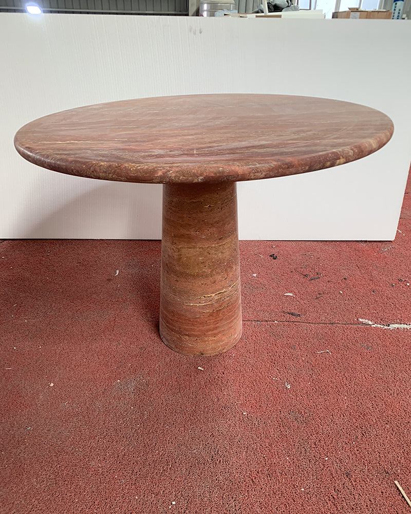 Red Travertine Round Conical Base Dining Table