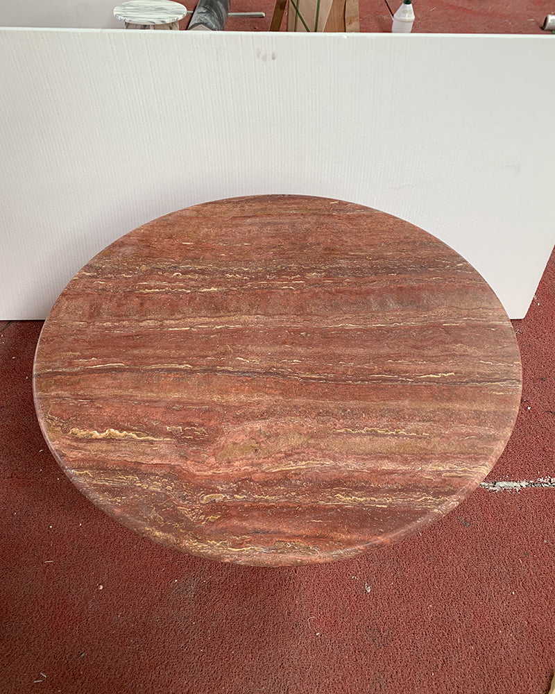 Red Travertine Round Conical Base Dining Table