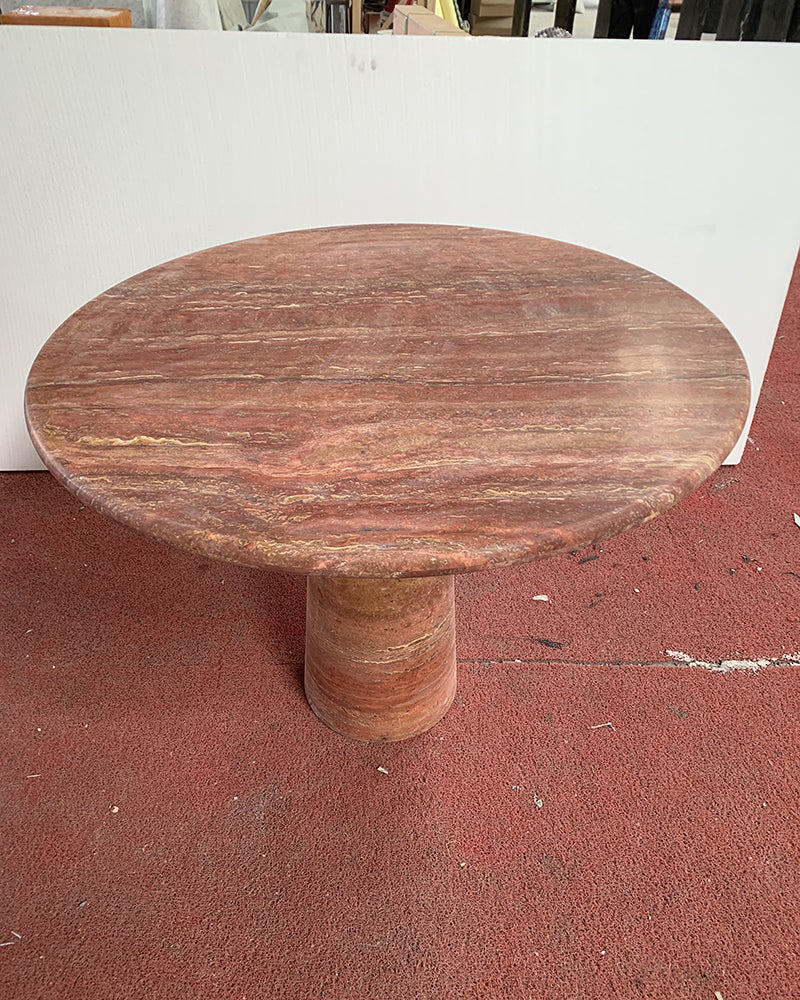 Red Travertine Round Conical Base Dining Table