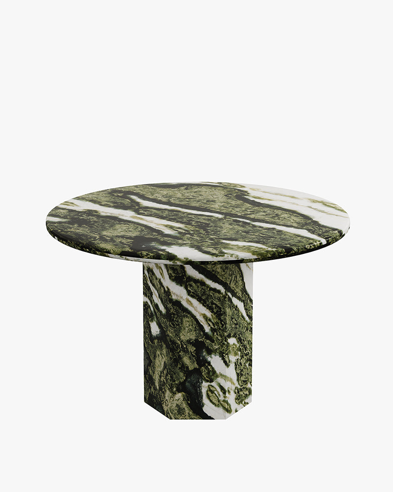 Green Forest Marble Dining Table with Hexagon Base