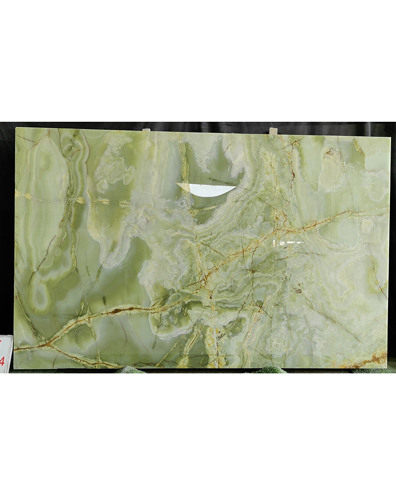 Round Green Onyx Dining Table with Hexagon Base