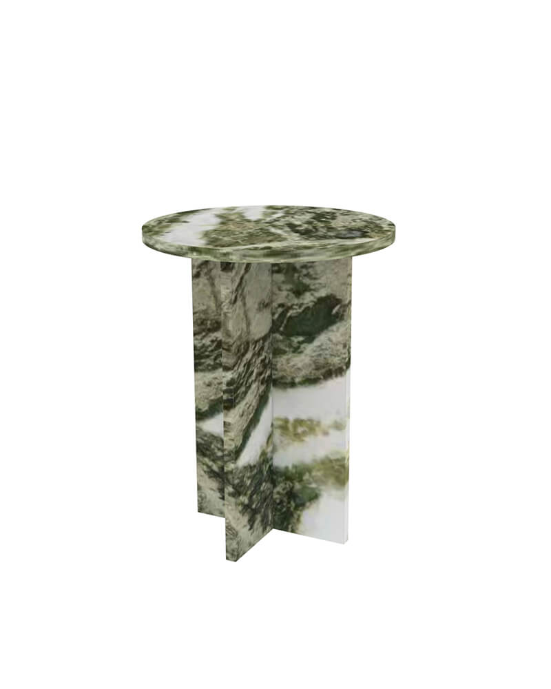 Natural Marble Cross Base Round Side Table
