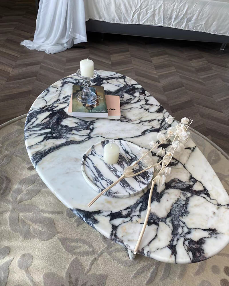Natrual Marble Calacatta Viola Organic Egg Shape Coffee Table