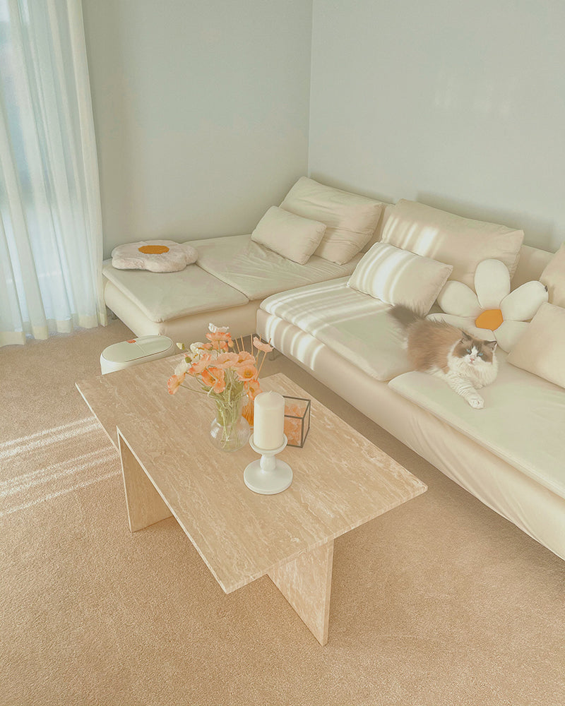 Natural Beige Travertine Asymmetrical Coffee Table