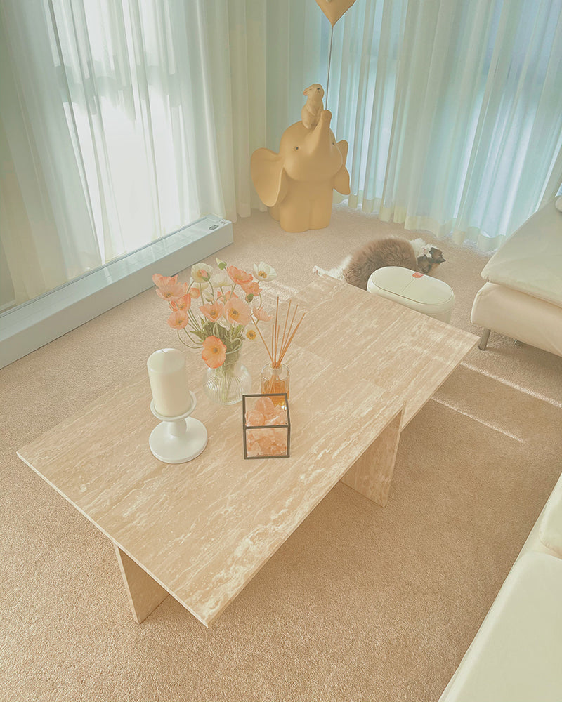 Natural Beige Travertine Asymmetrical Coffee Table