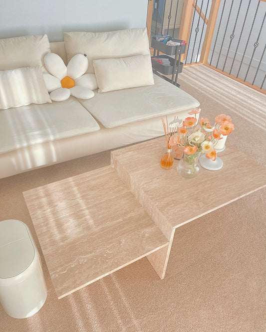 Natural Beige Travertine Asymmetrical Coffee Table