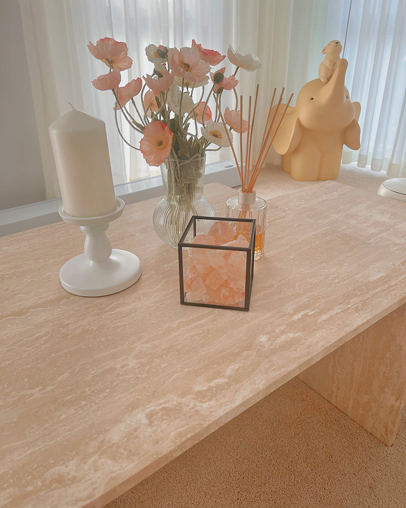 Natural Beige Travertine Asymmetrical Coffee Table