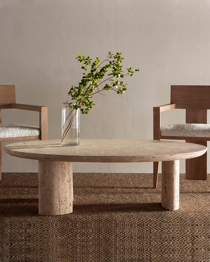 Natural Beige Travertine Coffee Table - Block BaseNatural Beige Travertine Coffee Table - Block Base