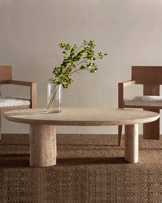 Natural Beige Travertine Coffee Table - Block BaseNatural Beige Travertine Coffee Table - Block Base