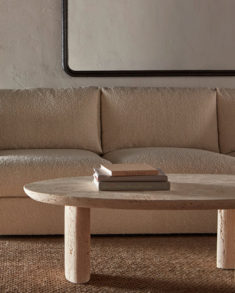 Natural Beige Travertine Coffee Table - Block BaseNatural Beige Travertine Coffee Table - Block Base