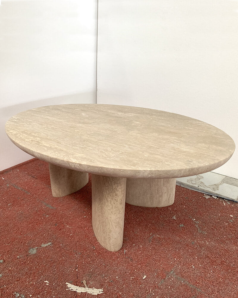 Natural Beige Travertine Coffee Table - Block BaseNatural Beige Travertine Coffee Table - Block Base