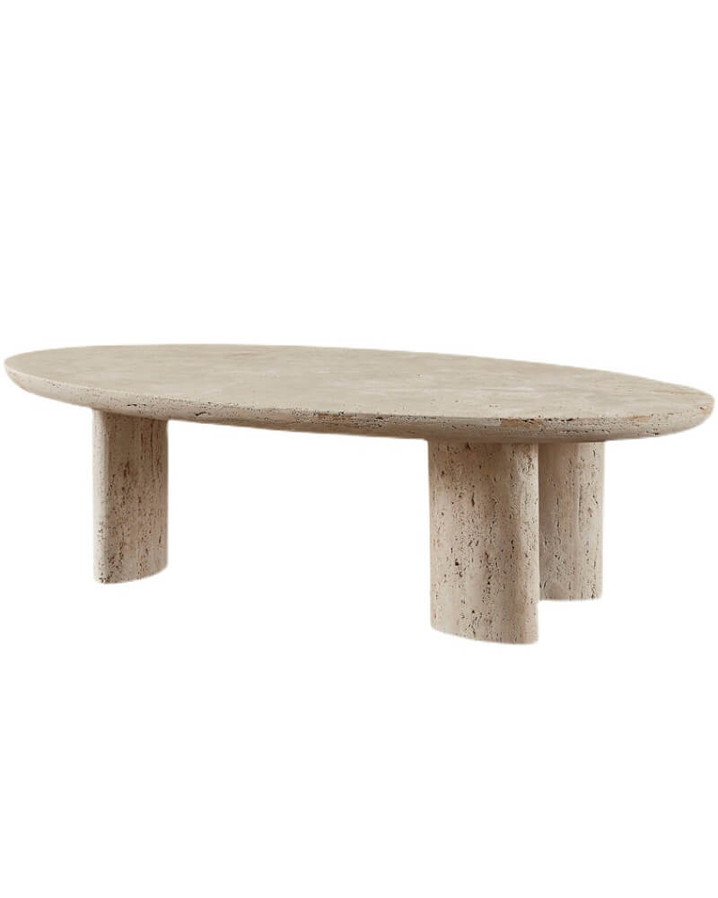 Natural Beige Travertine Coffee Table - Block BaseNatural Beige Travertine Coffee Table - Block Base
