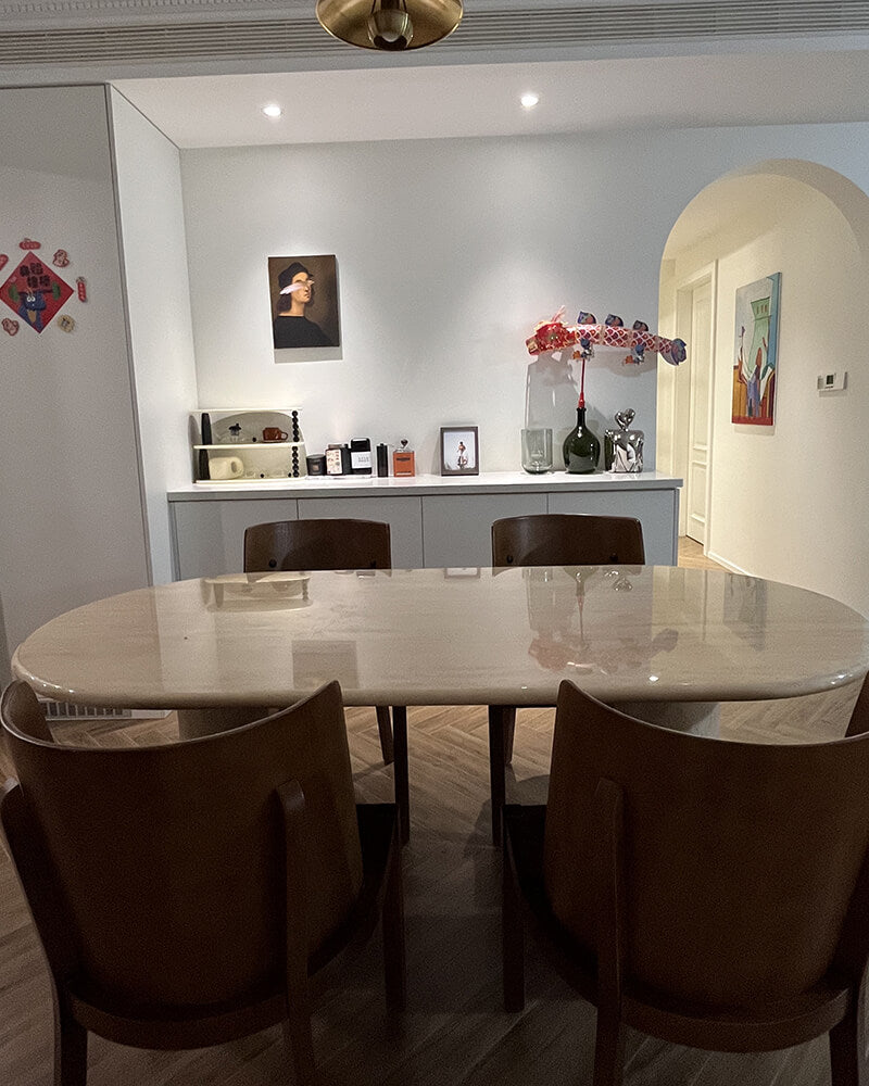 Natural Beige Travertine Crescent Dining Table