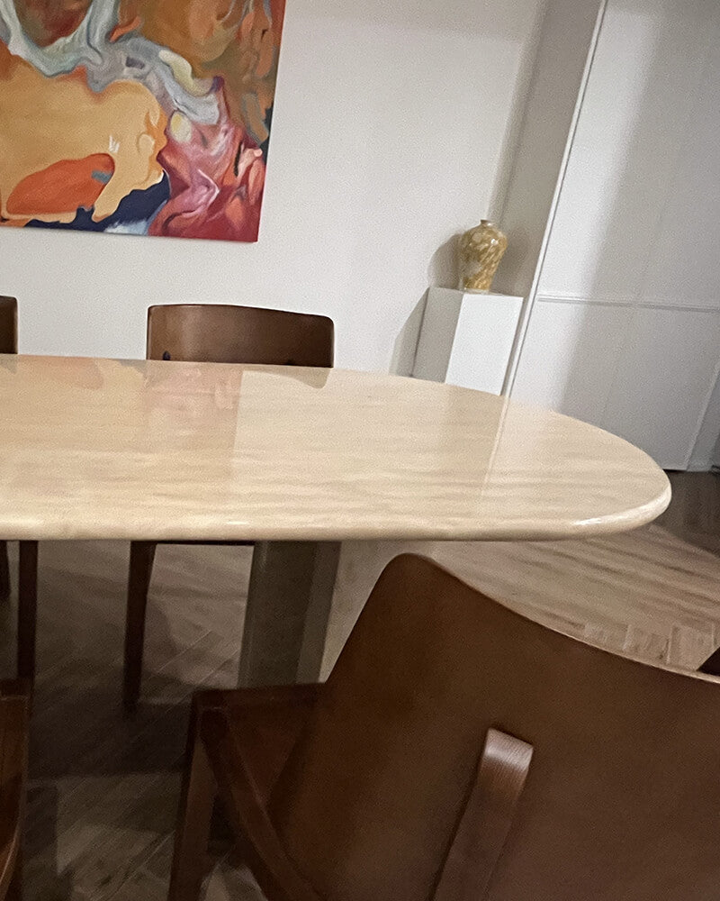 Natural Beige Travertine Crescent Dining Table