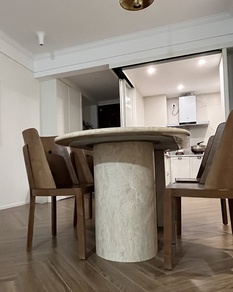 Natural Beige Travertine Crescent Dining Table