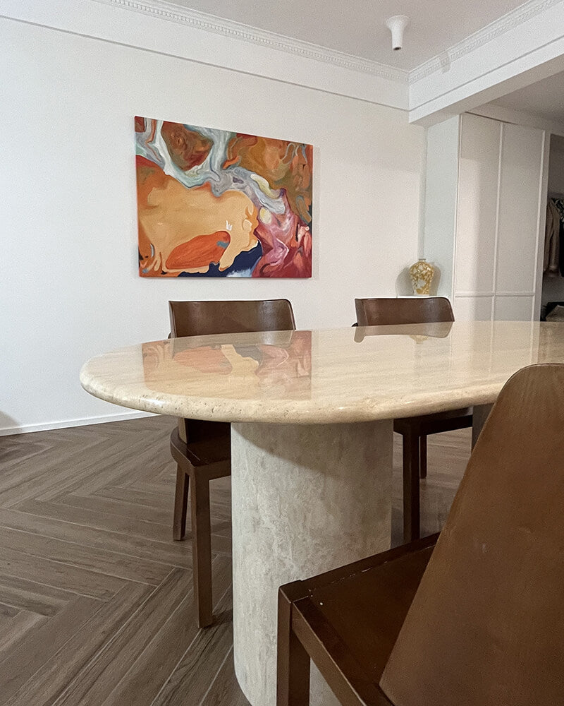 Natural Beige Travertine Crescent Dining Table