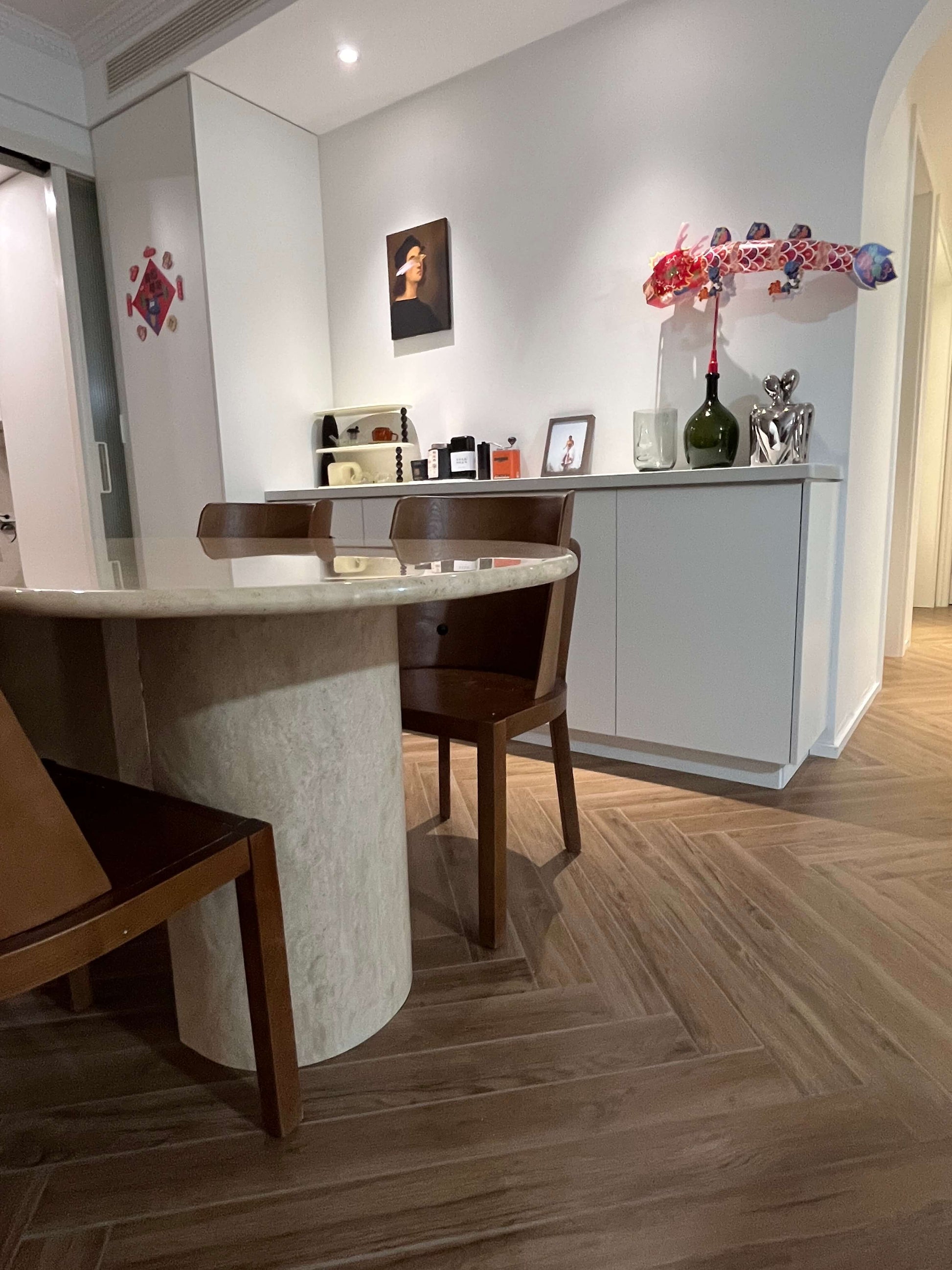 Natural Beige Travertine Crescent Dining Table