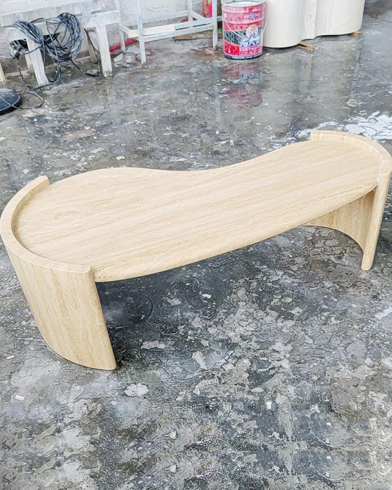 Natural Beige Travertine Cycle Mango Coffee Table
