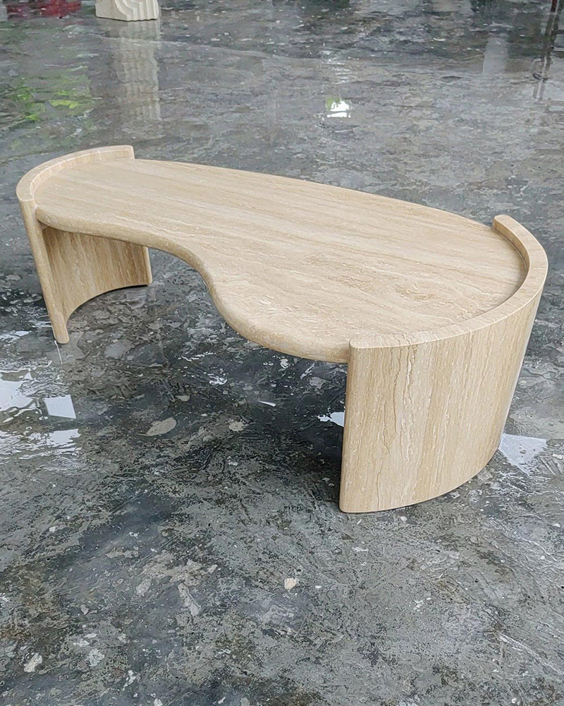 Natural Beige Travertine Cycle Mango Coffee Table