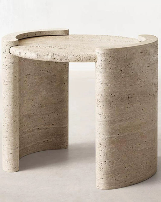 Natural Beige Travertine Cycle Side Table