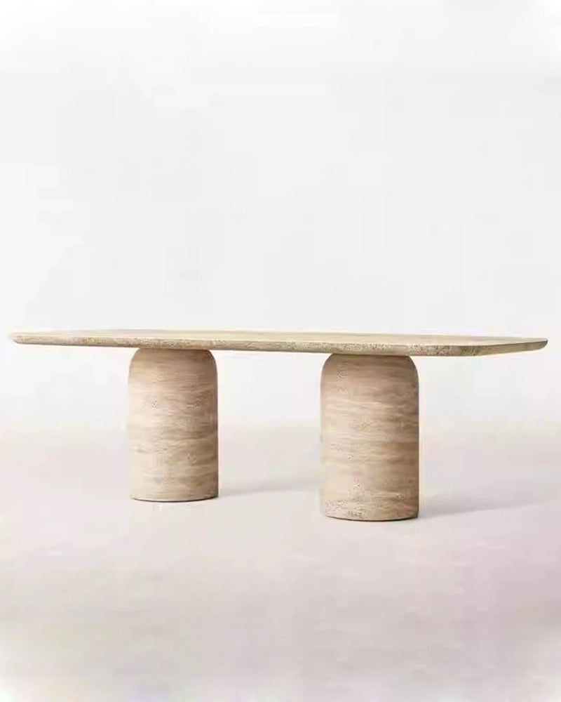 Natural Beige Travertine Double-Cylindrical Base Dining Table