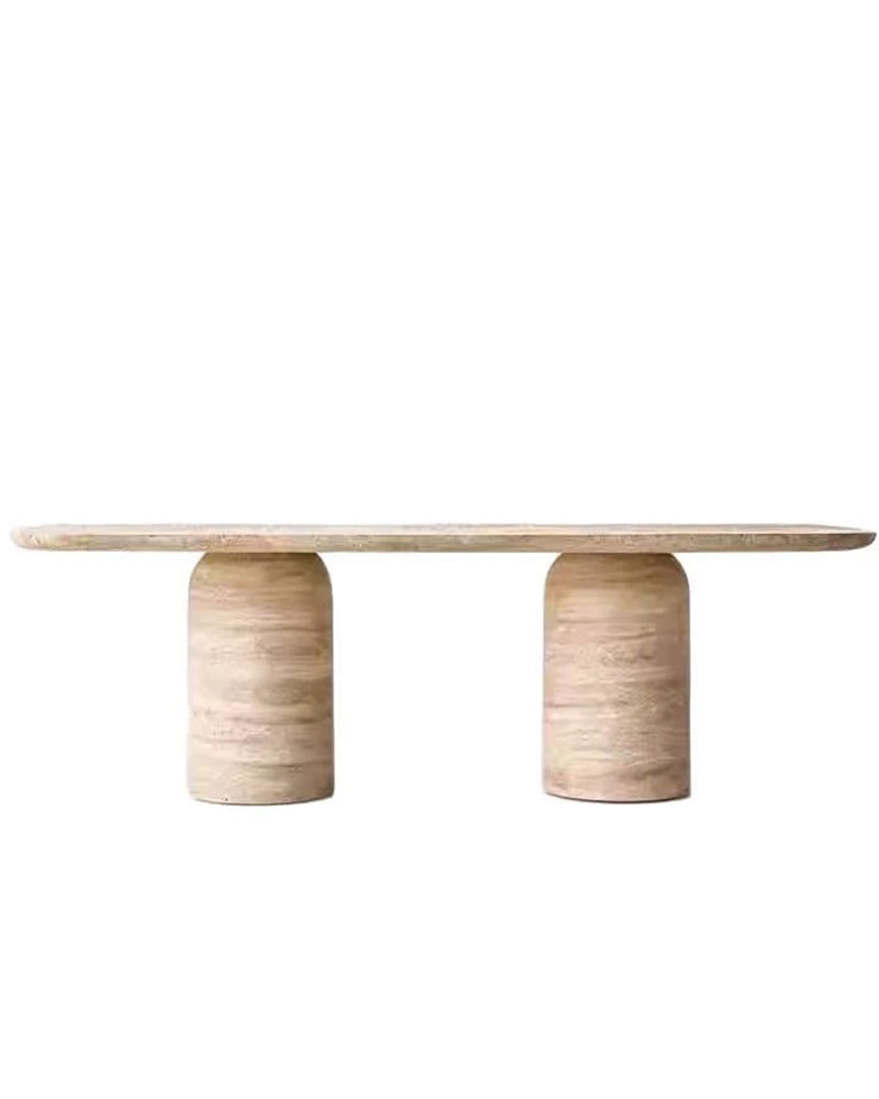 Natural Beige Travertine Double-Cylindrical Base Dining Table