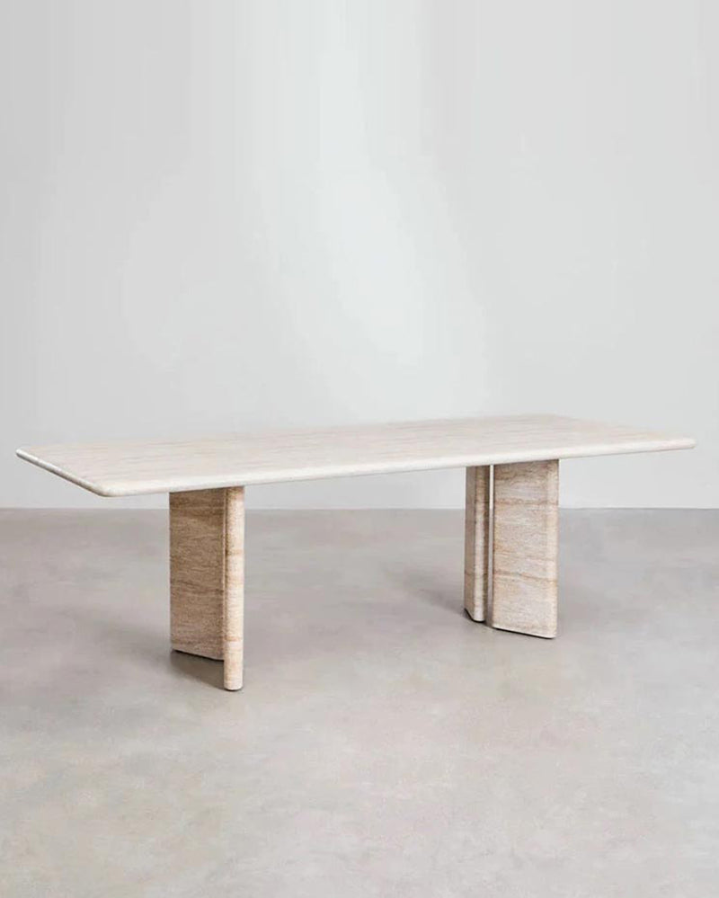 Natural Beige Travertine Rectangle Dining Table