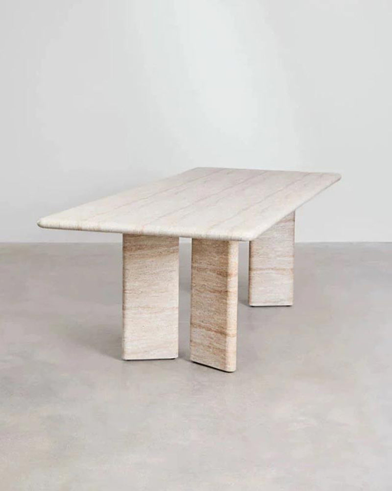 Natural Beige Travertine Rectangle Dining Table