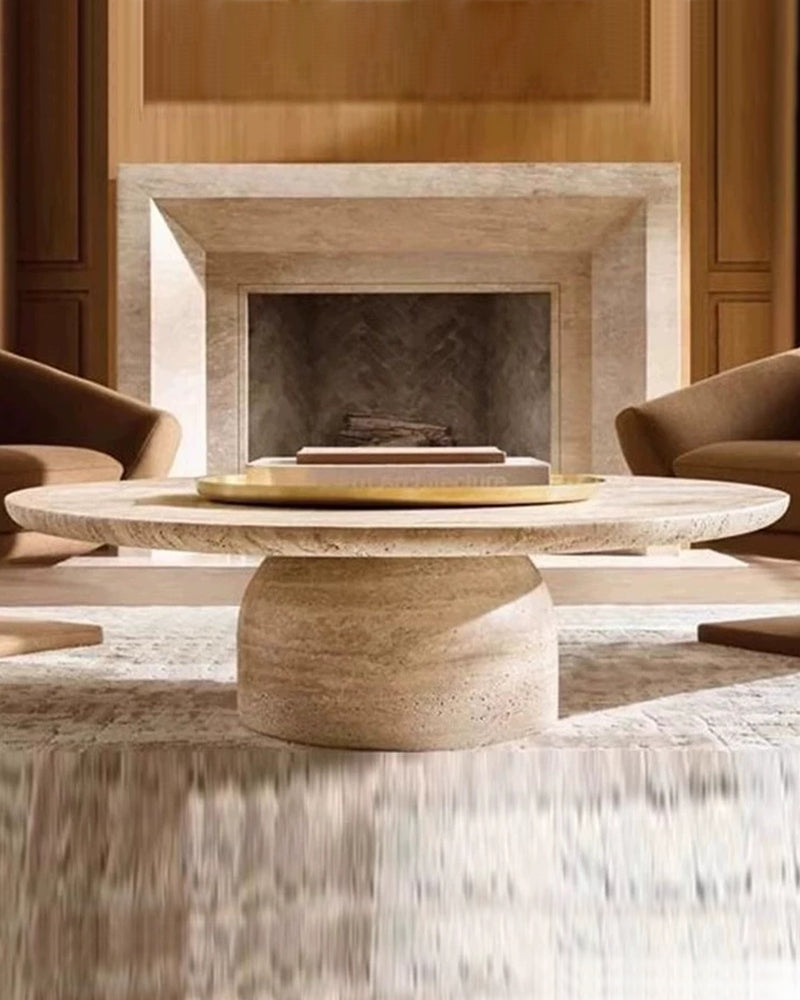 Natural Beige Travertine Semicircle Base Coffee Table