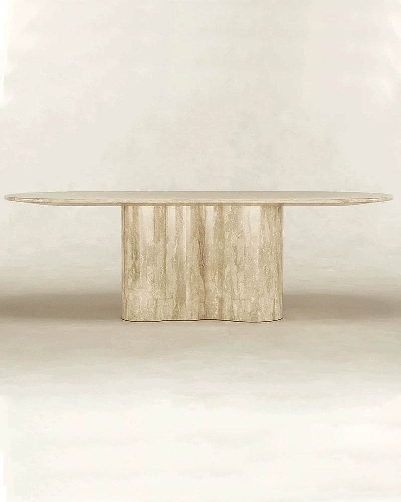 Natural Beige Travertine Wave Base Dining Table