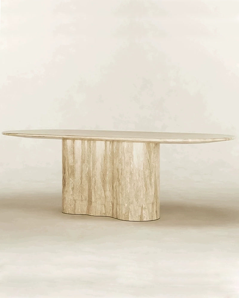 Natural Beige Travertine Wave Base Dining Table