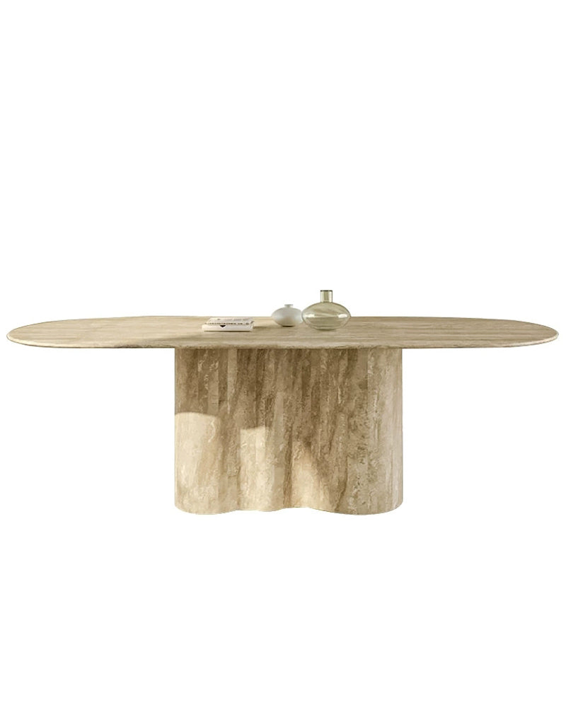 Natural Beige Travertine Wave Base Dining Table