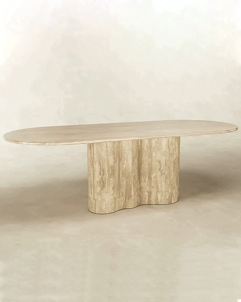 Natural Beige Travertine Wave Base Dining Table