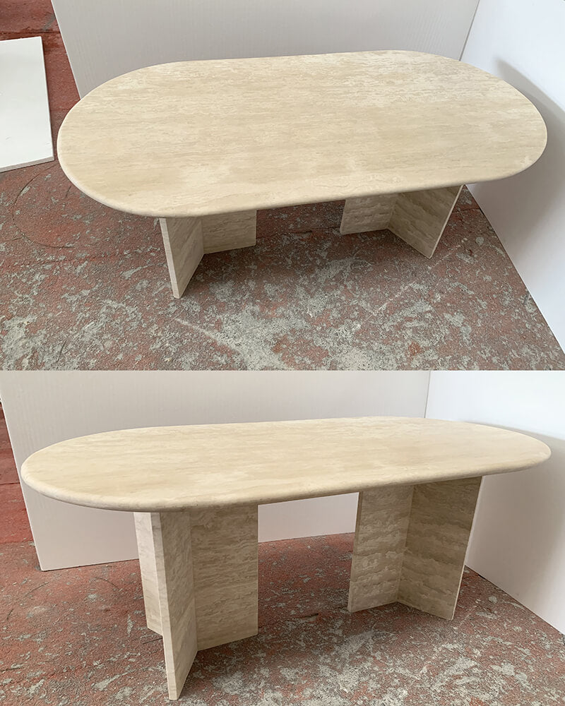 Natural Beige Travertine Zephyr Dining Table