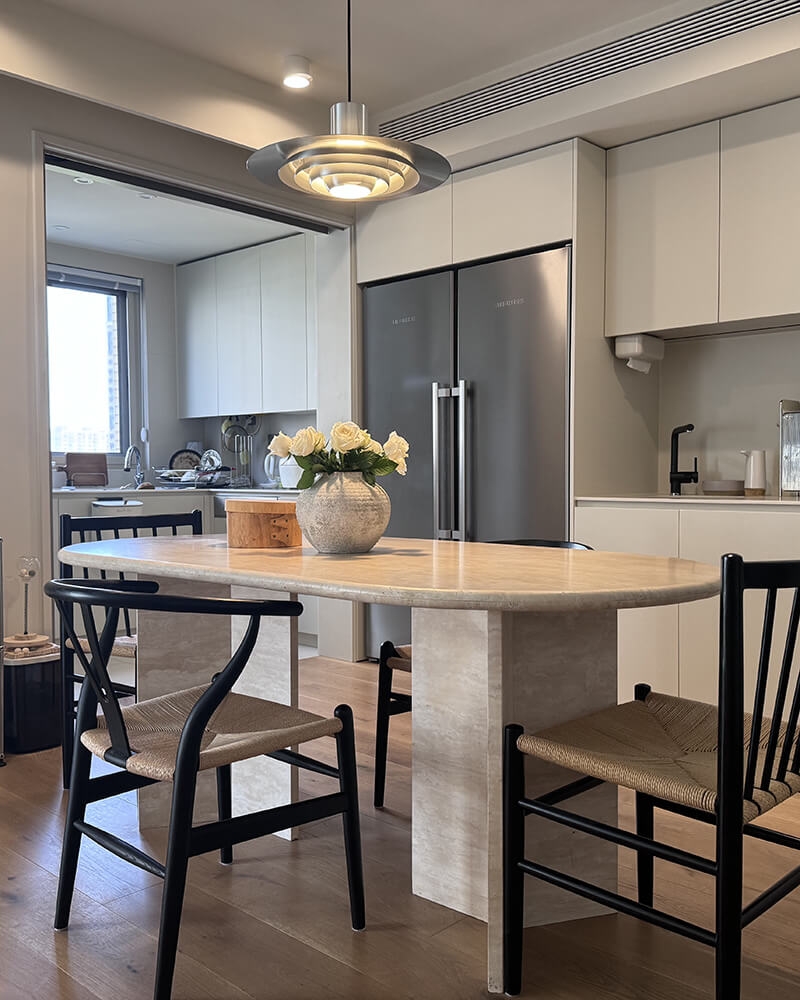 Natural Beige Travertine Zephyr Dining Table