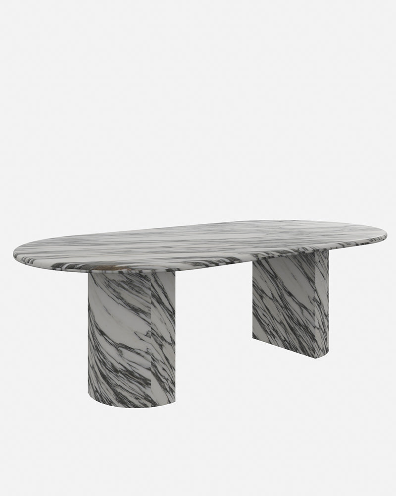 Natural Marble Arabescato Dining Table - Semi-cyl Base