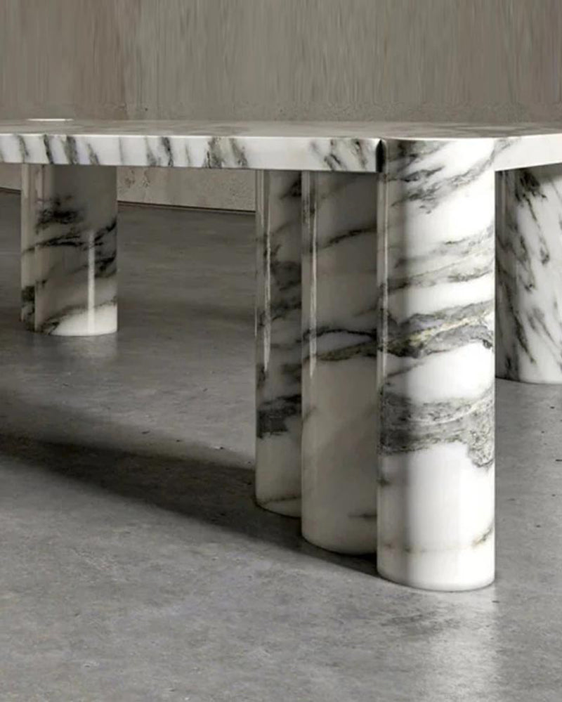 Natural Marble Arabescato Square Coffee Table - Block Base
