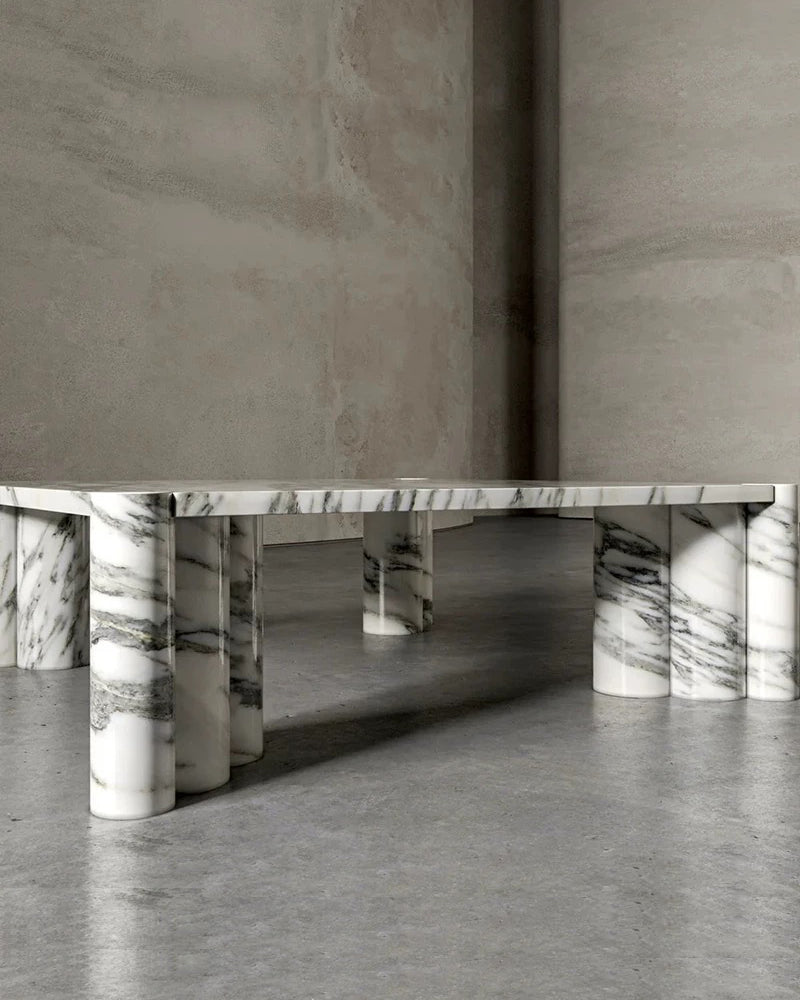 Natural Marble Arabescato Square Coffee Table - Block Base