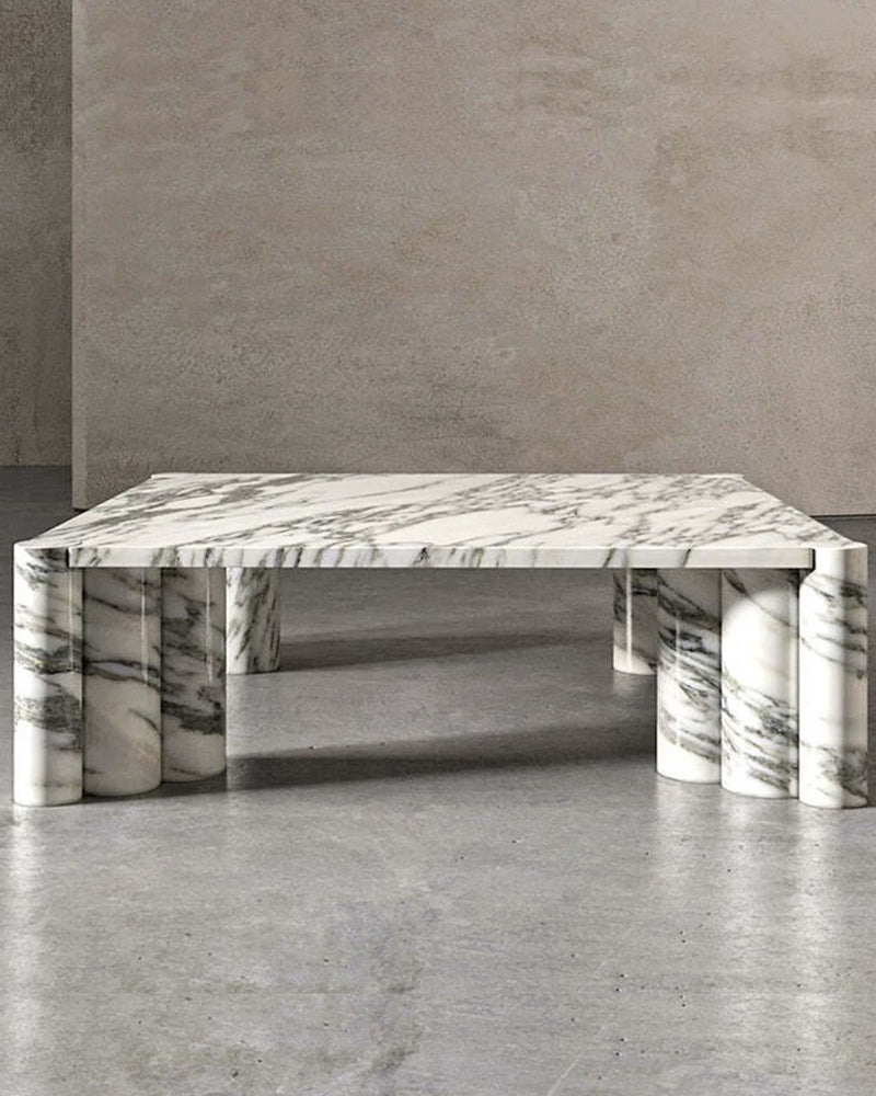 Natural Marble Arabescato Square Coffee Table - Block Base