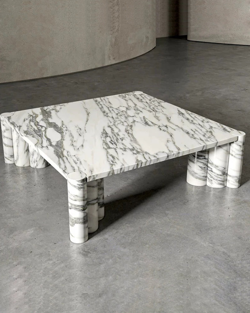 Natural Marble Arabescato Square Coffee Table - Block Base