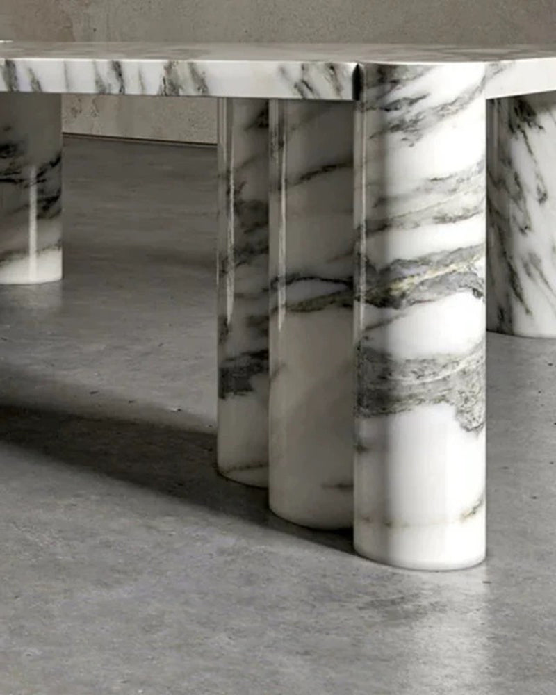 Natural Marble Arabescato Square Coffee Table - Block Base