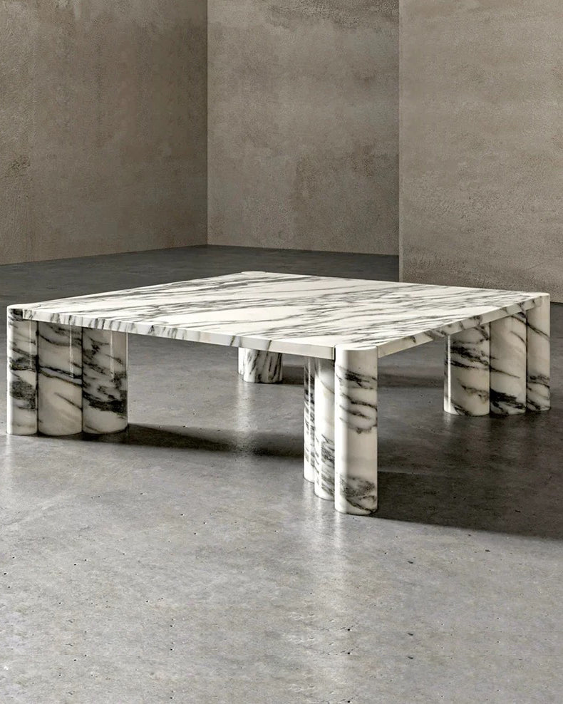Natural Marble Arabescato Square Coffee Table - Block Base