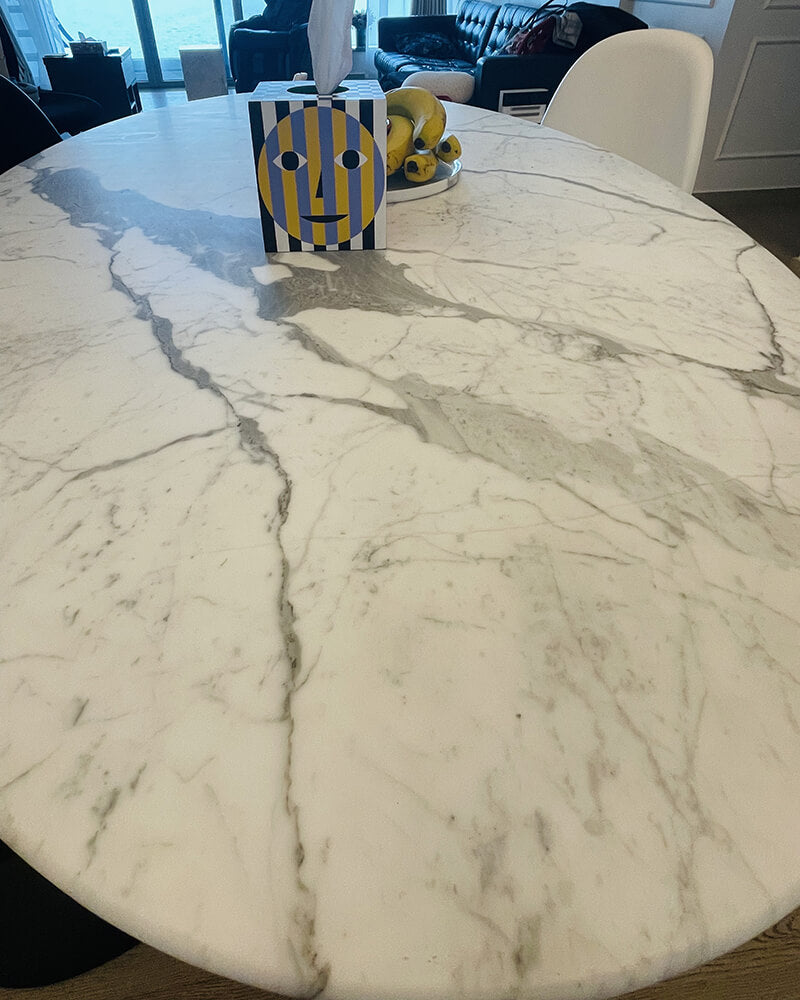 Natural Marble Bianco Statuario Venato Oval Dining Table