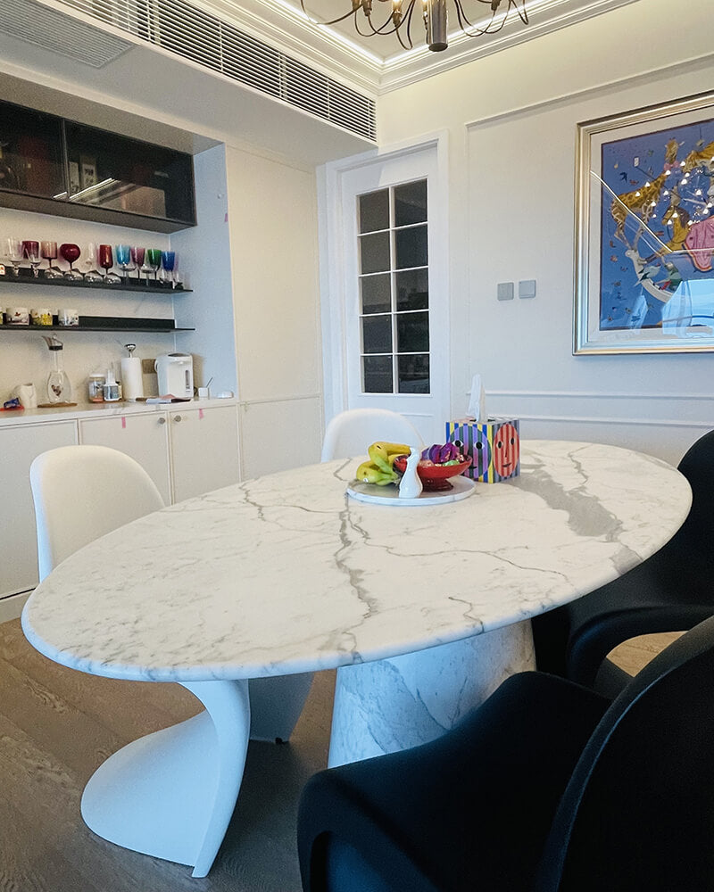 Natural Marble Bianco Statuario Venato Oval Dining Table