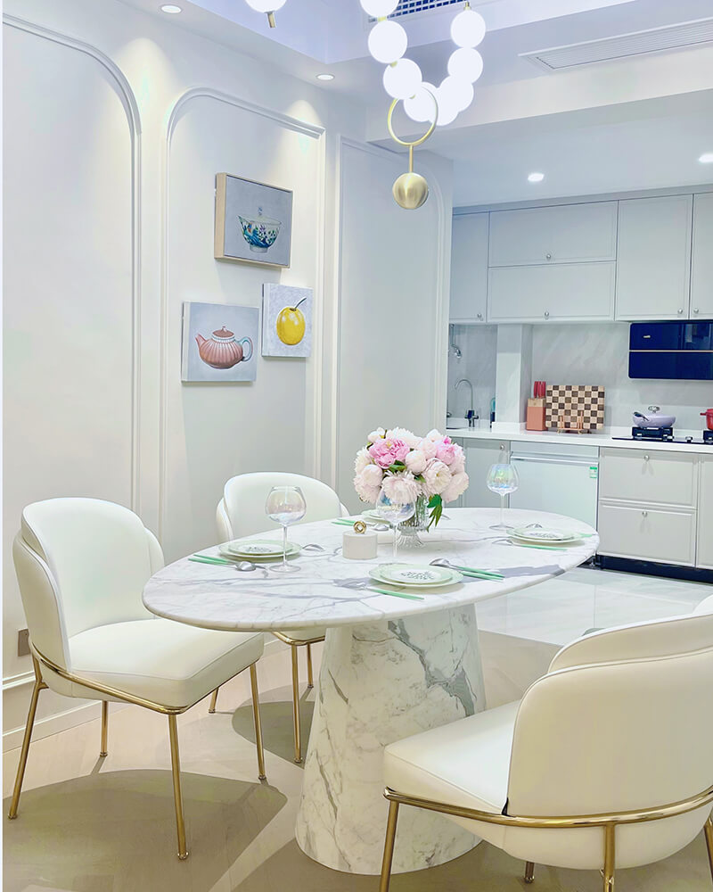 Natural Marble Bianco Statuario Venato Oval Dining Table