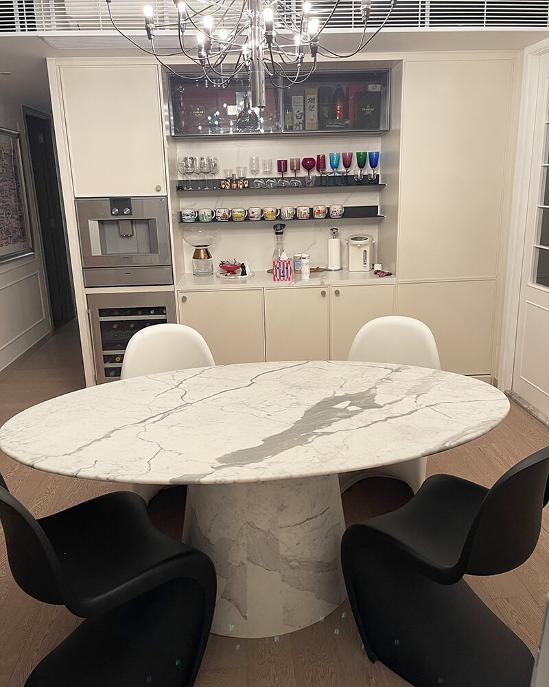 Natural Marble Bianco Statuario Venato Oval Dining Table
